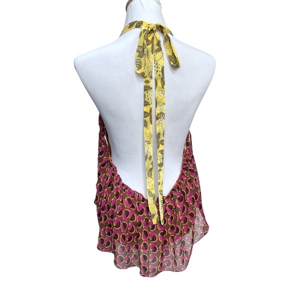 Zara Leaves and Geometric Shapes Halter Top Pink Yellow Green Orange Size Large - Picture 3 of 14